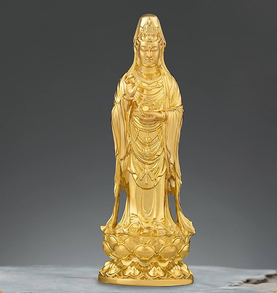 Amazon｜仏像 観音菩薩立像 銅製【 14.5cm （金メッキ/24金）観音像
