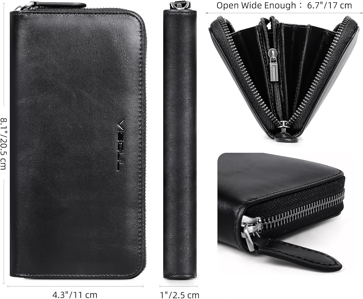 Amazon.com: VISOUL Leather Long Zipper Pouch Wallet for Men and
