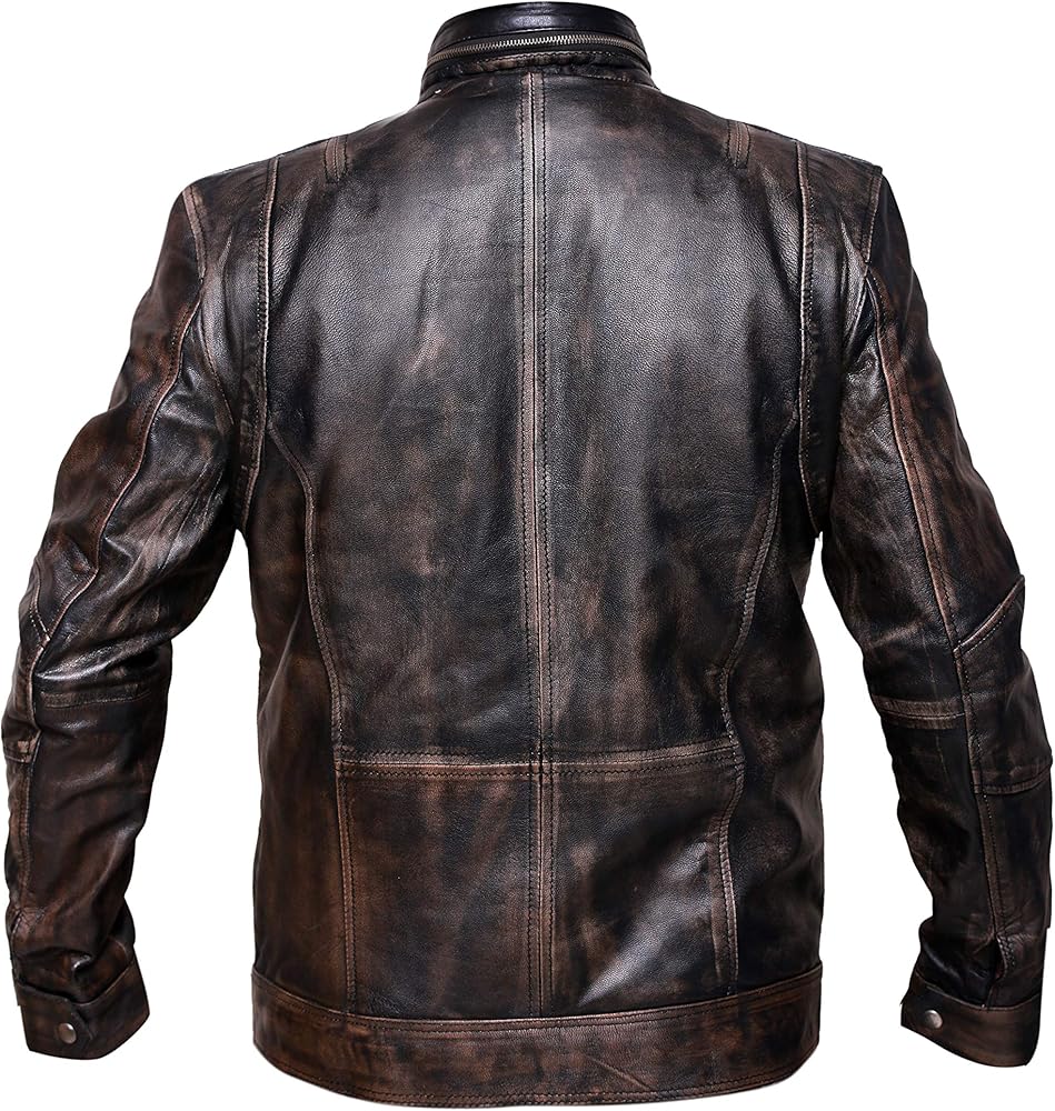RSH LeatherCraft Distressed Goatskin Leather Biker Vintage Style