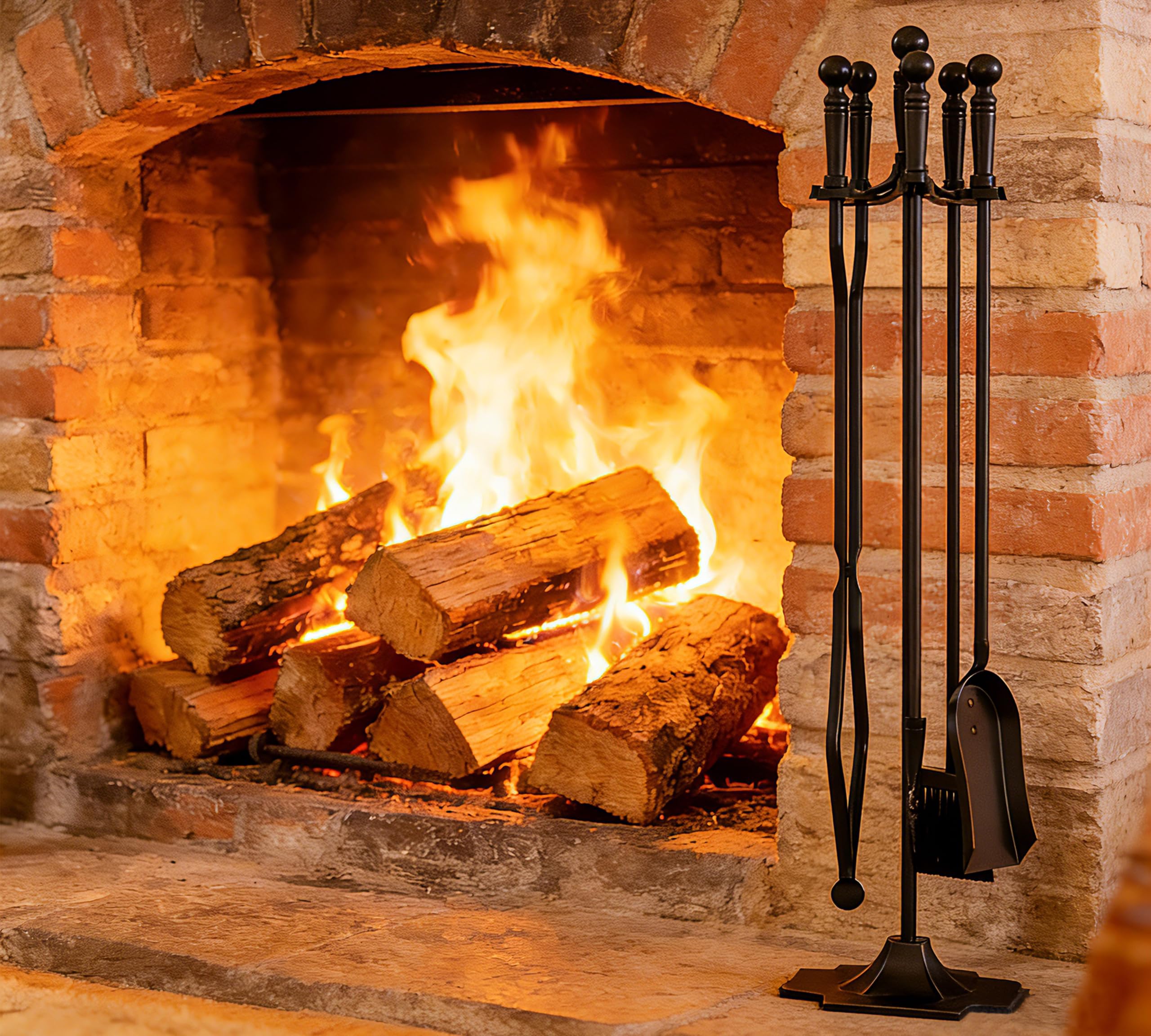 Amazon.co.jp: CALIDOLA 5個 ブラック 錬鉄製 暖炉ツールセット 暖炉