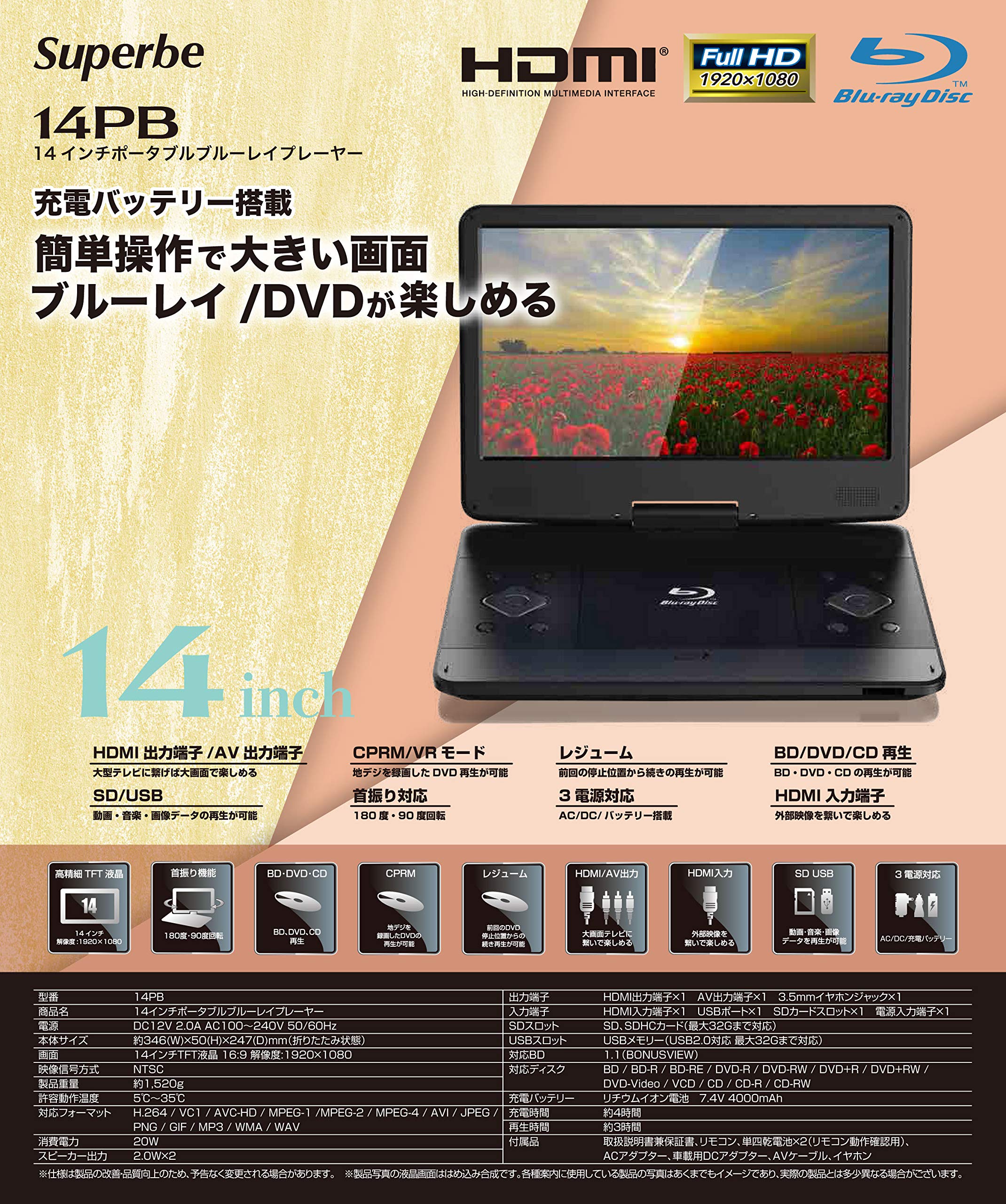 Amazon | アグレクション 14インチ ポータブルブルーレイディスク