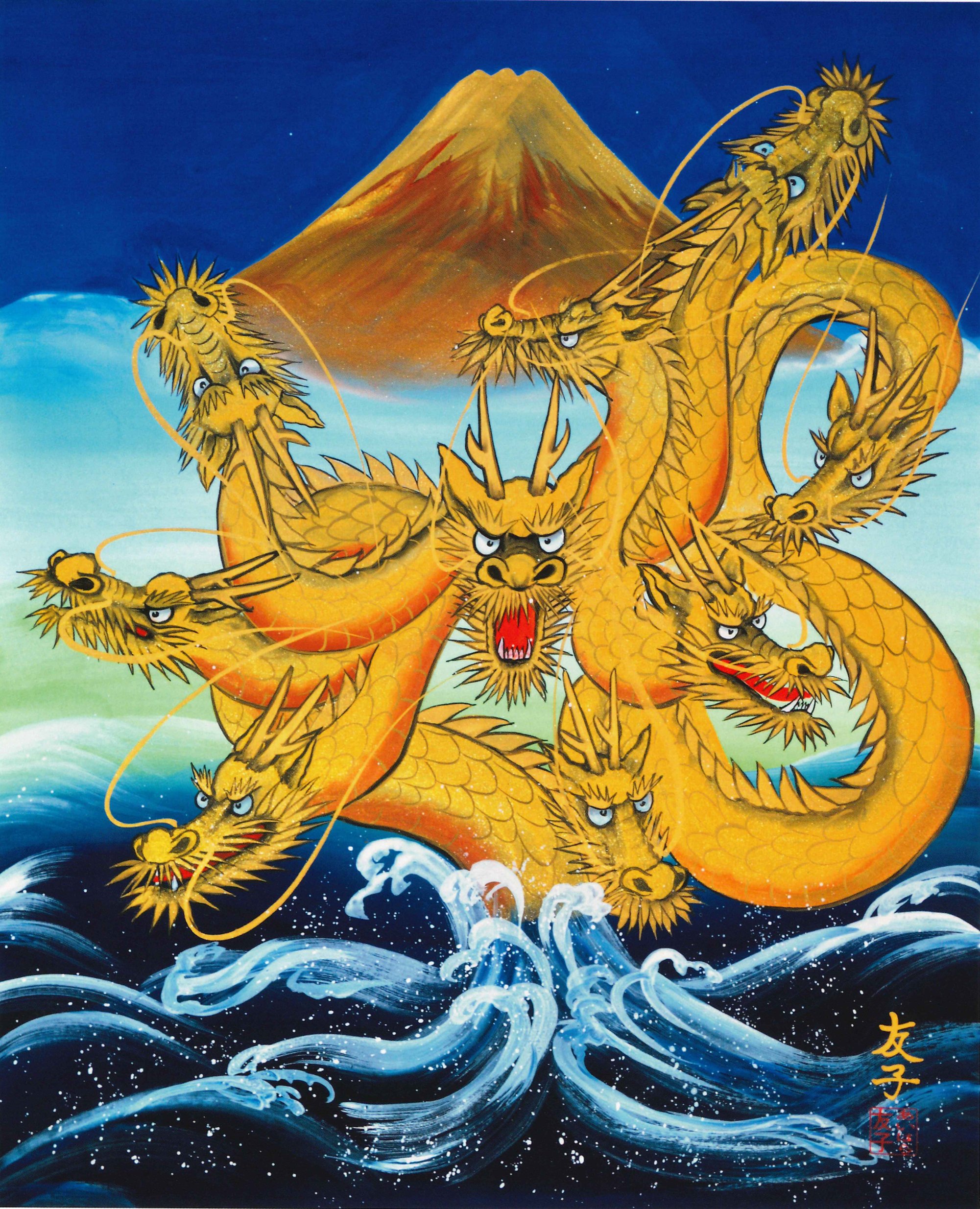 龍神エネルギーを放つ 開運絵画 波動絵画 幸運 金運 手描き 才能開花