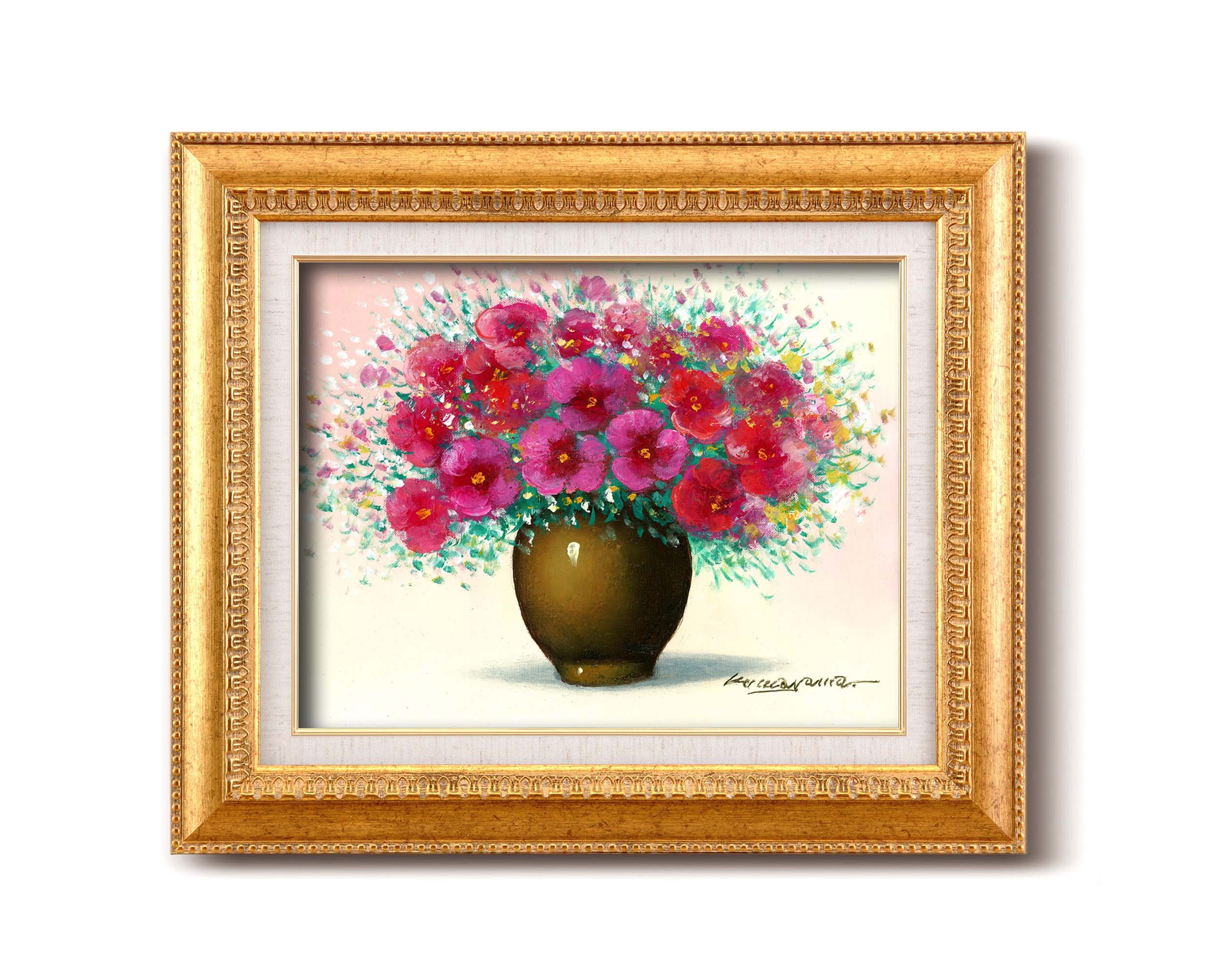 赤い糸と花油絵F8（455×380mm）