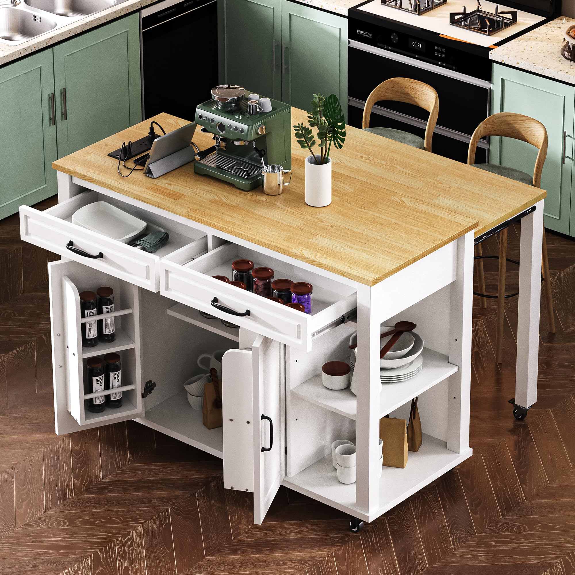 Amazon.com: Merax Kitchen Island on Wheels with Extendable Dining