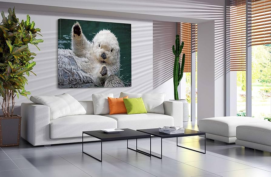 Amazon.co.jp: 川で溺れるラッコ 現代装飾画 け写真 ソファの背景絵画