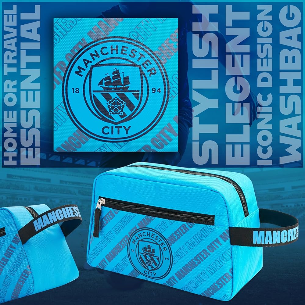 Manchester City F.C. Toiletry Bags for Men, Hanging Wash Bag with