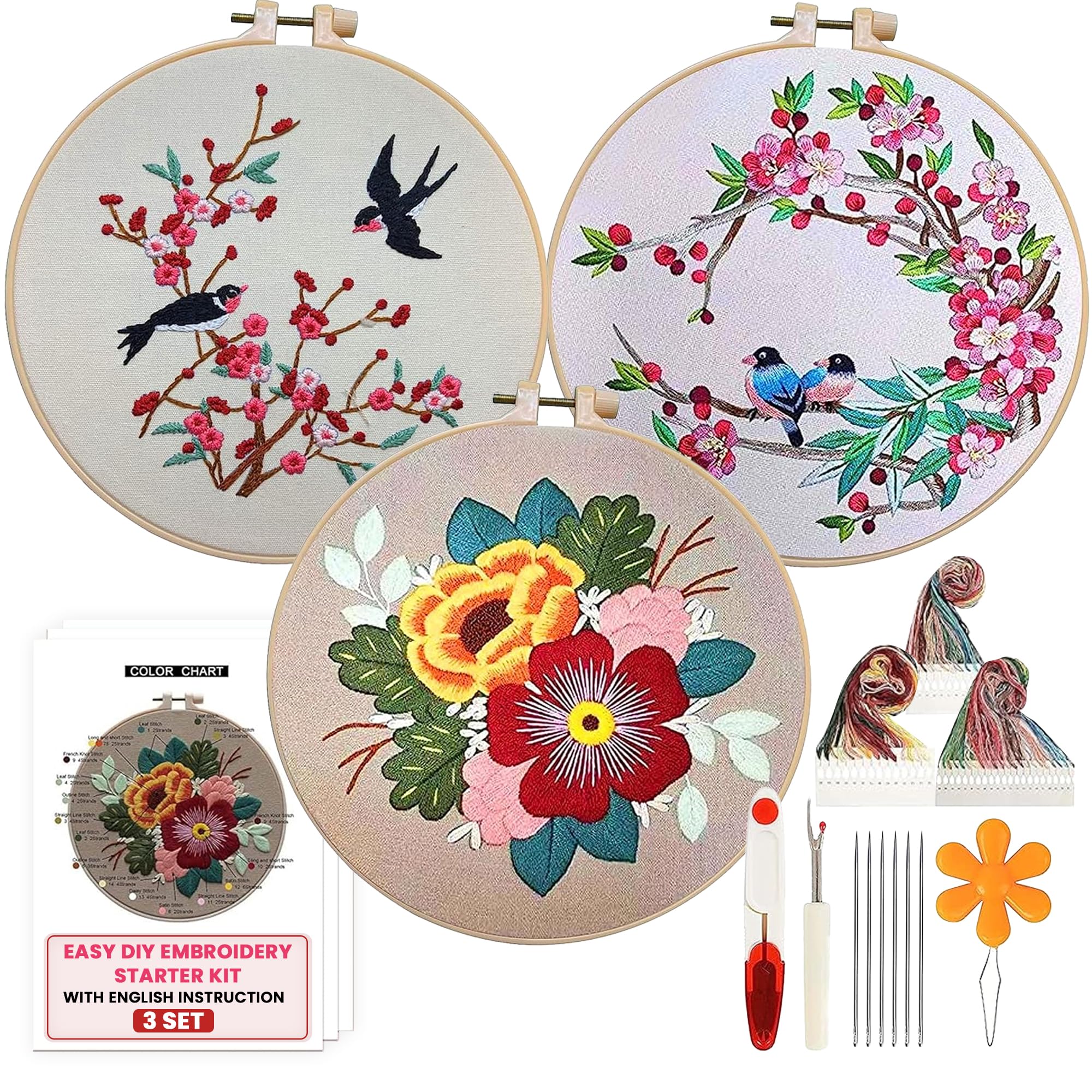 Amazon.com: The ZenStore Birds & Flowers Embroidery Kit for Adults