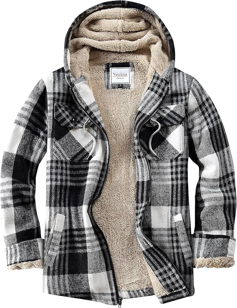 Veusna Men's Flannel Shirt Jacket Fleece Sherpa Lined Plaid