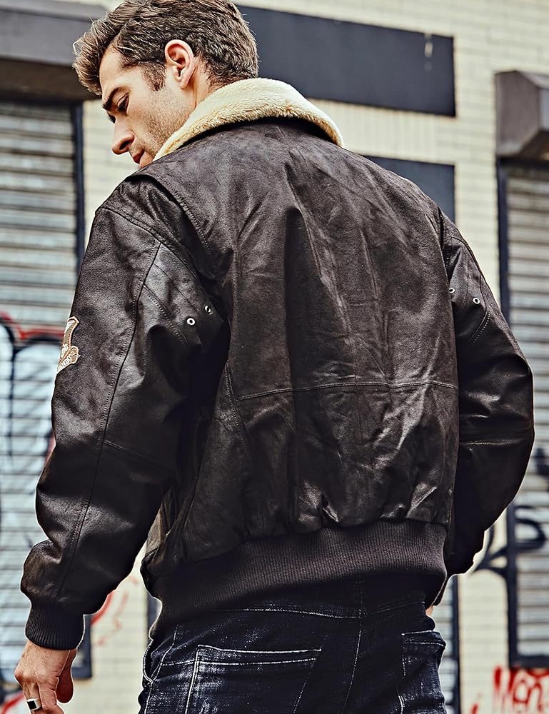 Amazon | [FLAVOR] メンズ 本革 ボンバーレザージャケット パイロット