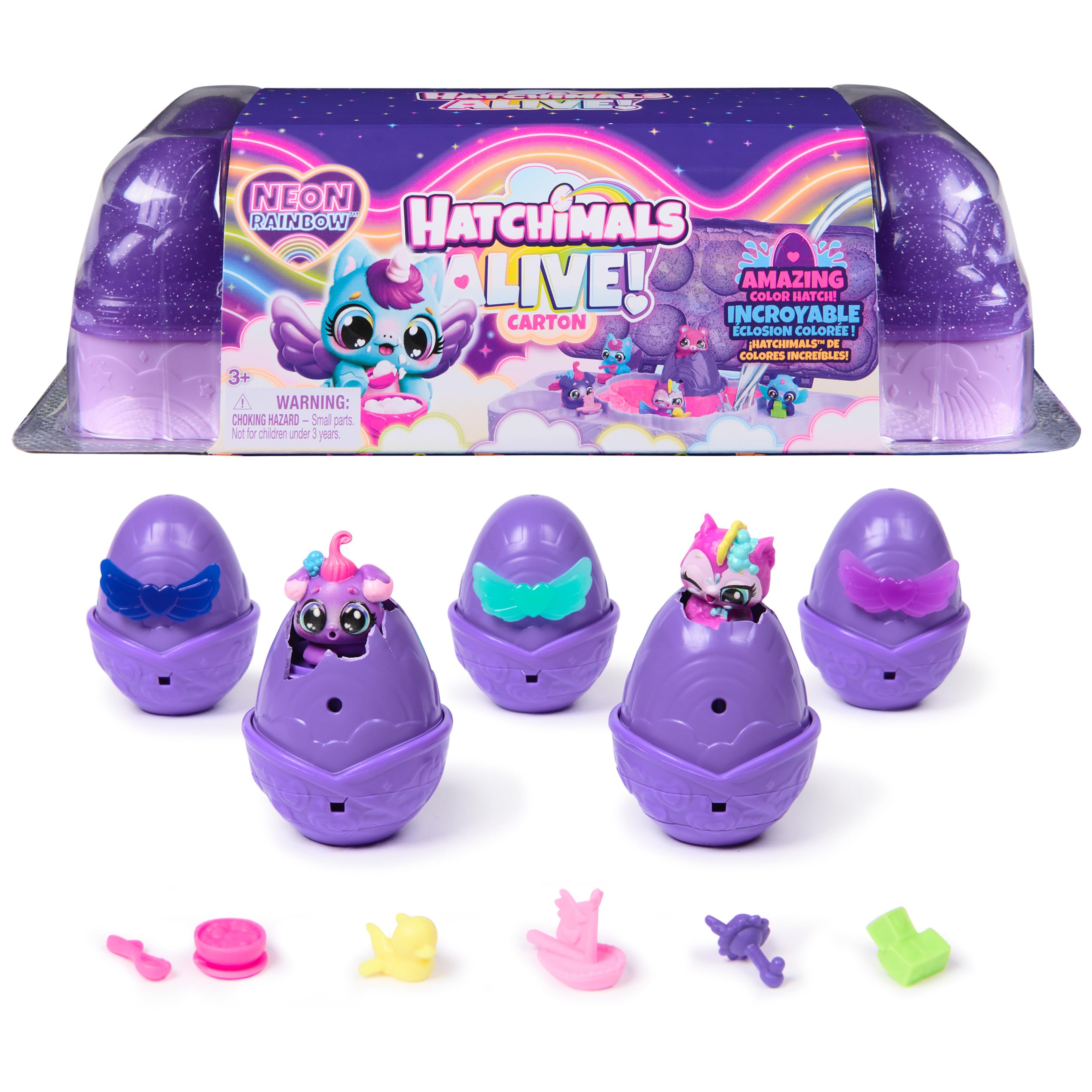 Amazon.com: Hatchimals Alive, Neon Rainbow Egg Carton Toy, Cute