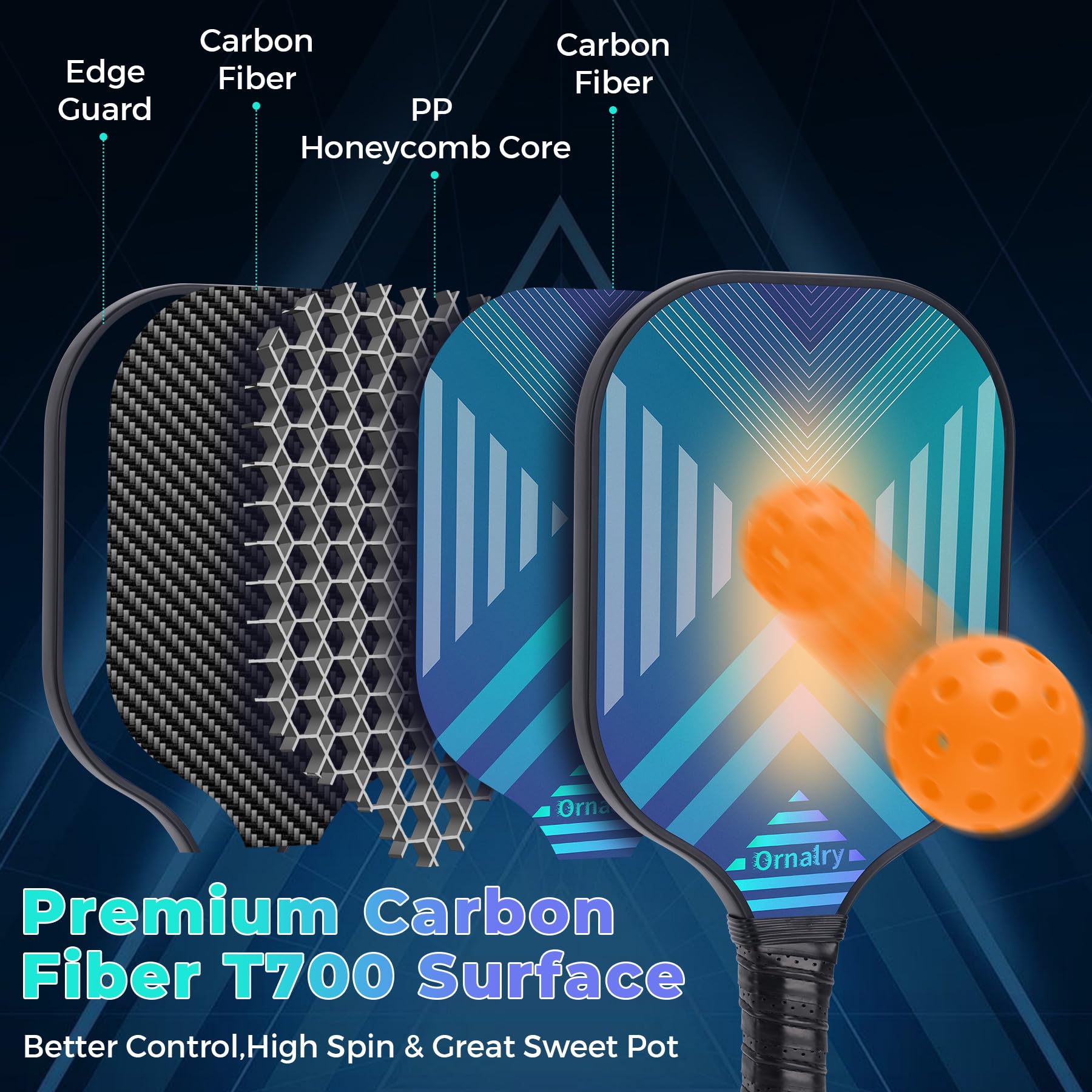 Amazon.co.jp: 承認済みのT700カーボンファイバーピックルボールパドル