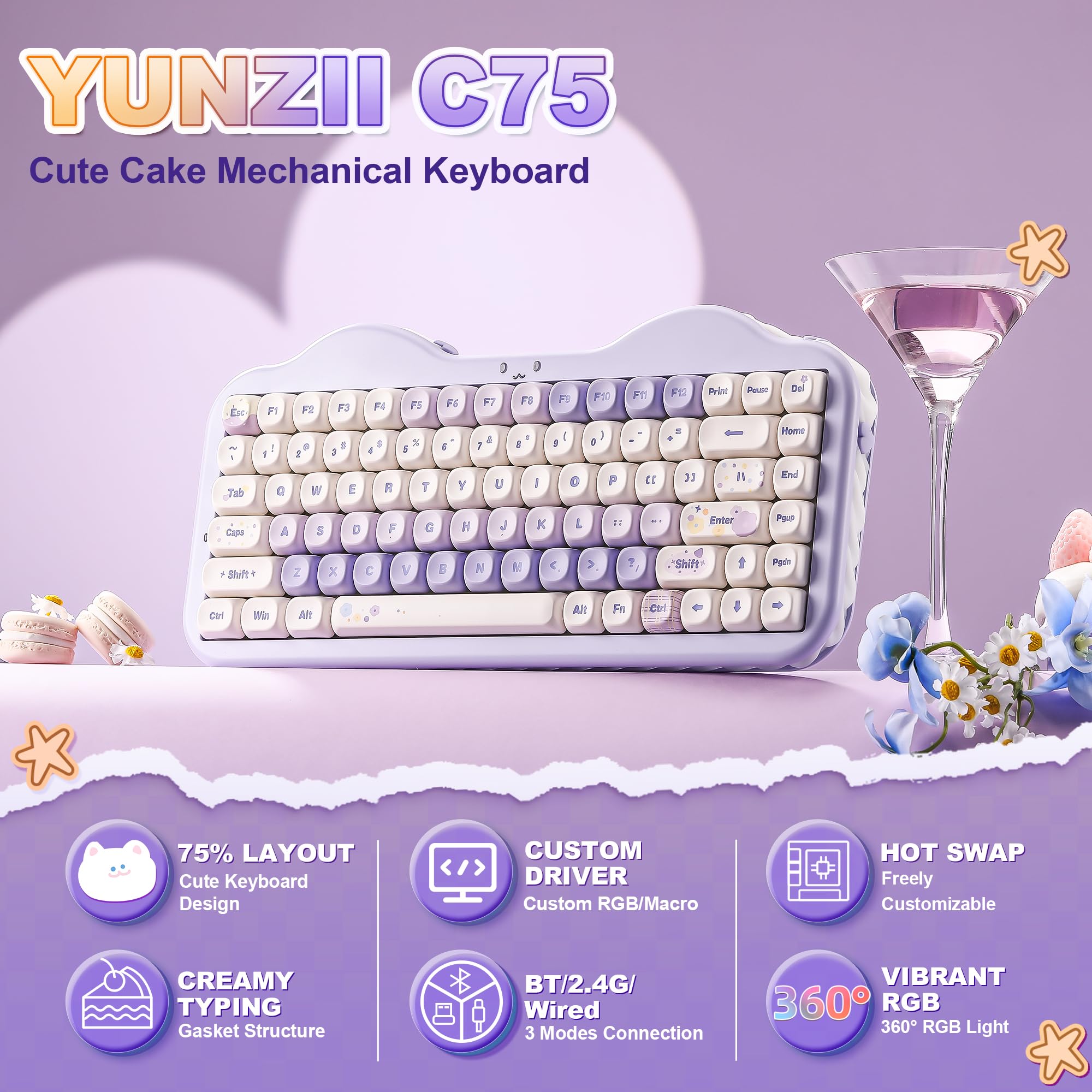 Amazon | YUNZII C75 ワイヤレス メカニカルキーボード 75%レイアウト