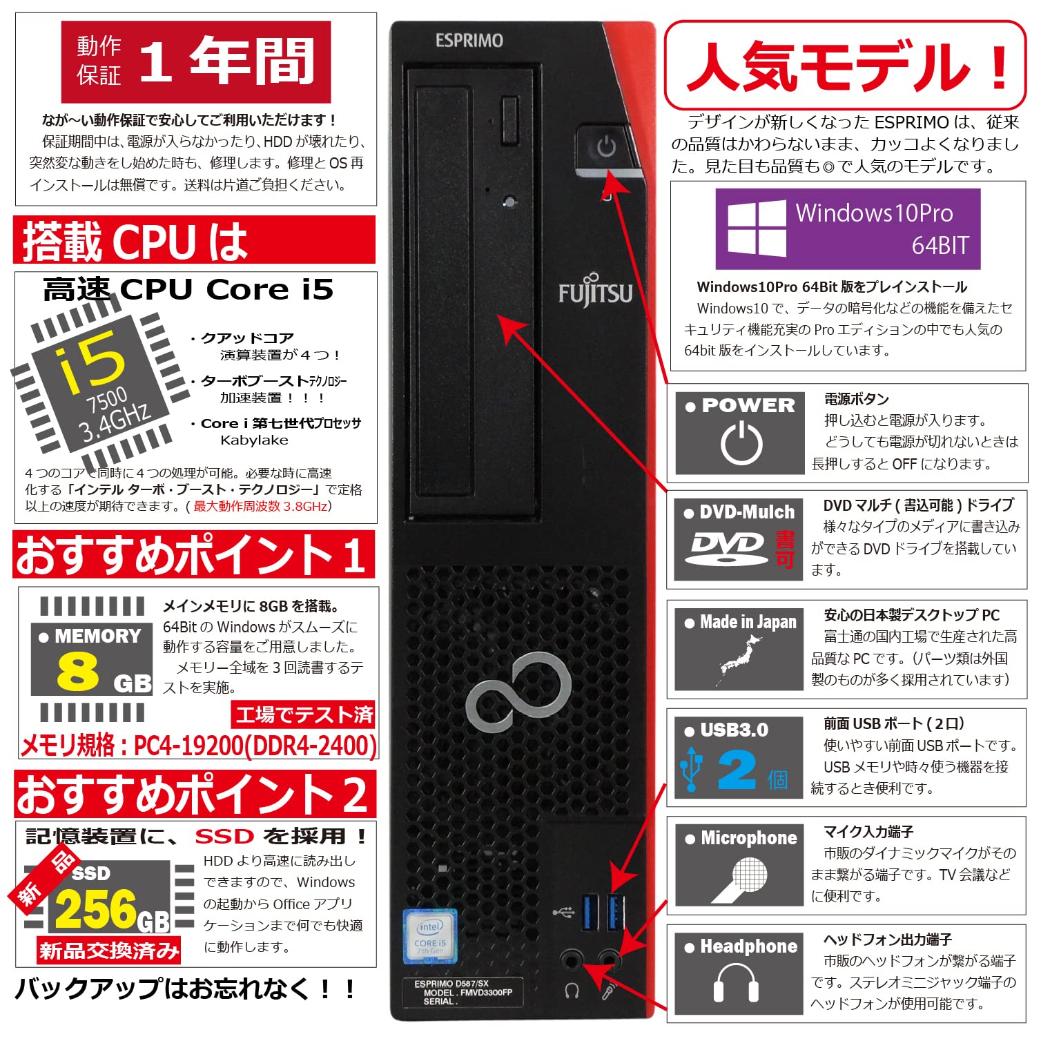 Amazon.co.jp: 中古パソコン 富士通 ESPRIMO D587/S(SX) Windows10