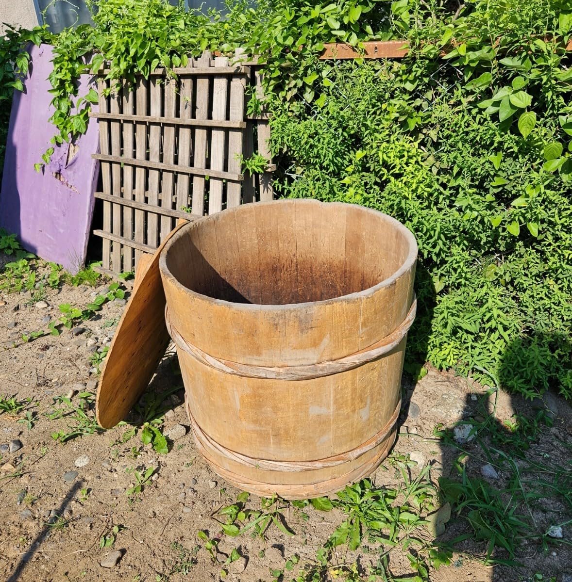 Amazon.co.jp: 日本のアンティーク特大樽木桶風呂桶蓋付き木製古民家