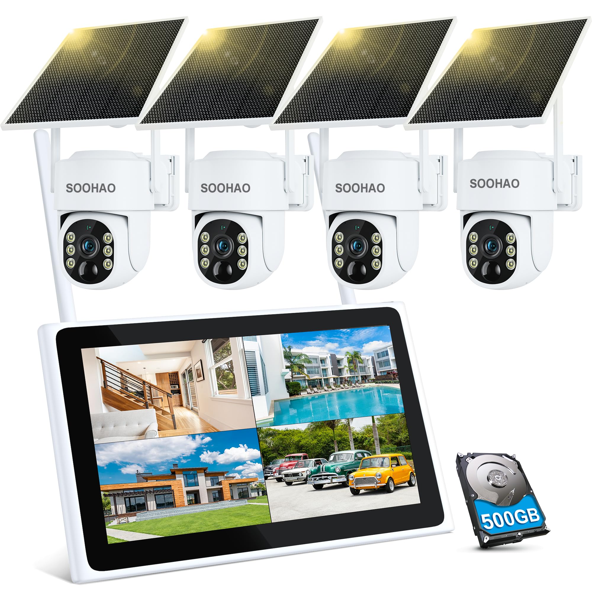 Amazon.co.jp: SOOHAO 防犯カメラ 屋外 ソーラー ワイヤレス 4台セット