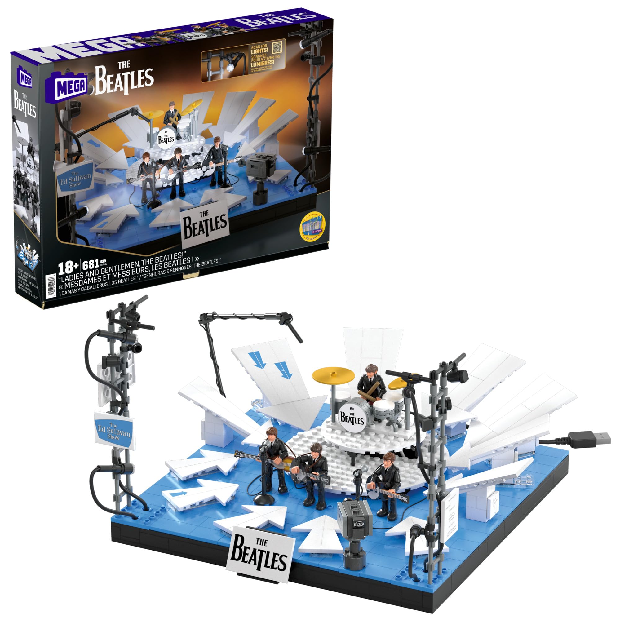 Mega The Beatles Building Set with 681 Pieces, 4 Poseable Action