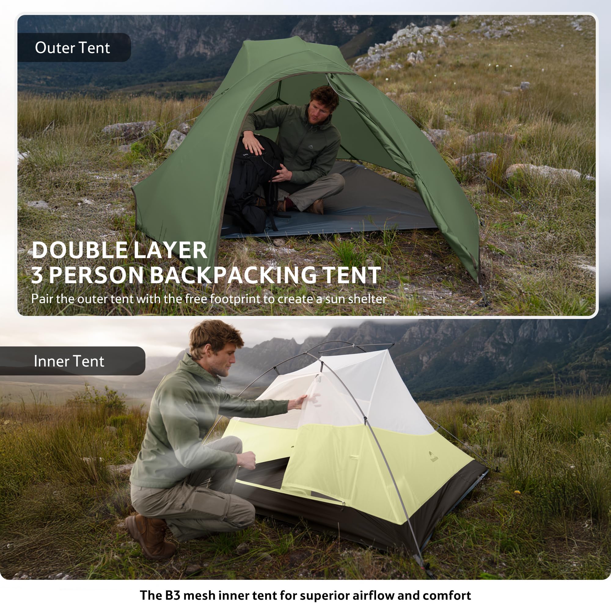 Amazon.co.jp: Naturehike Cloud-Up 3人用 軽量バックパッキングテント