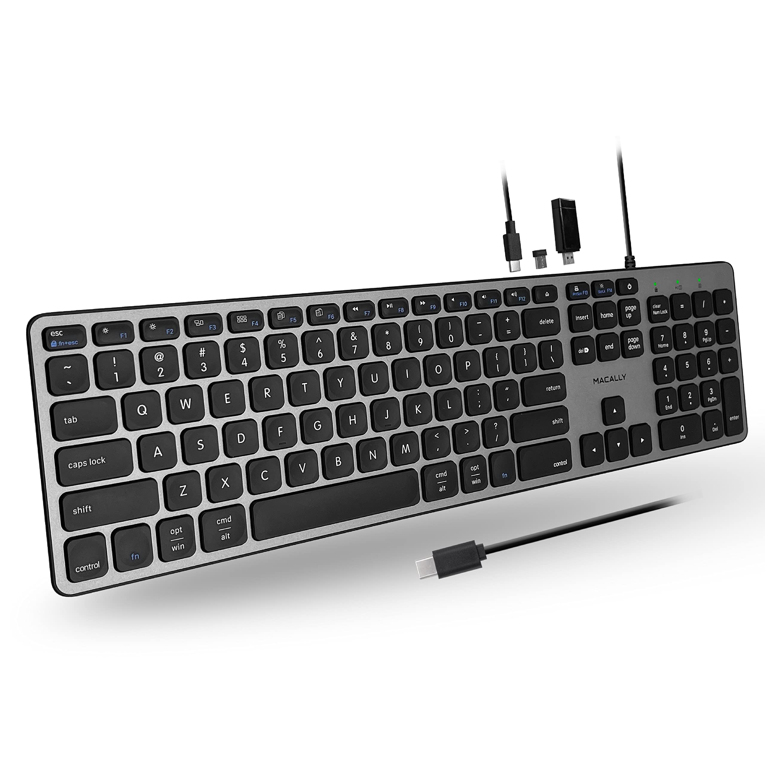 Amazon.com: Macally Premium Wired USB C Keyboard with USB Ports