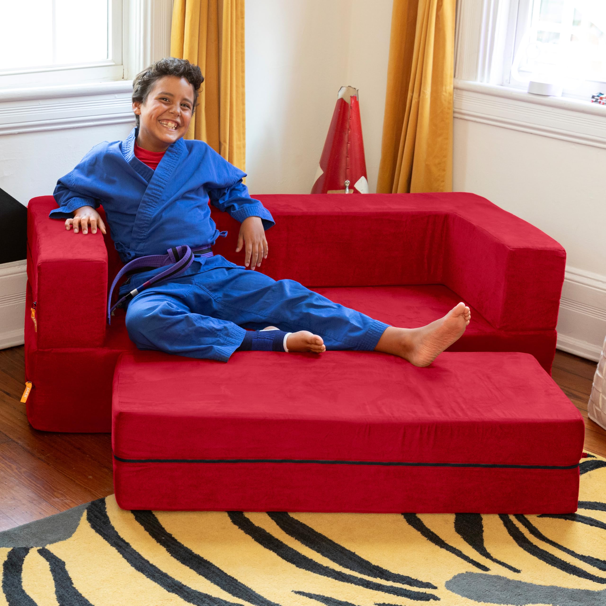 Amazon.com: Jaxx Zipline Kids Sofa & Large Ottoman, 3 in 1 Fold