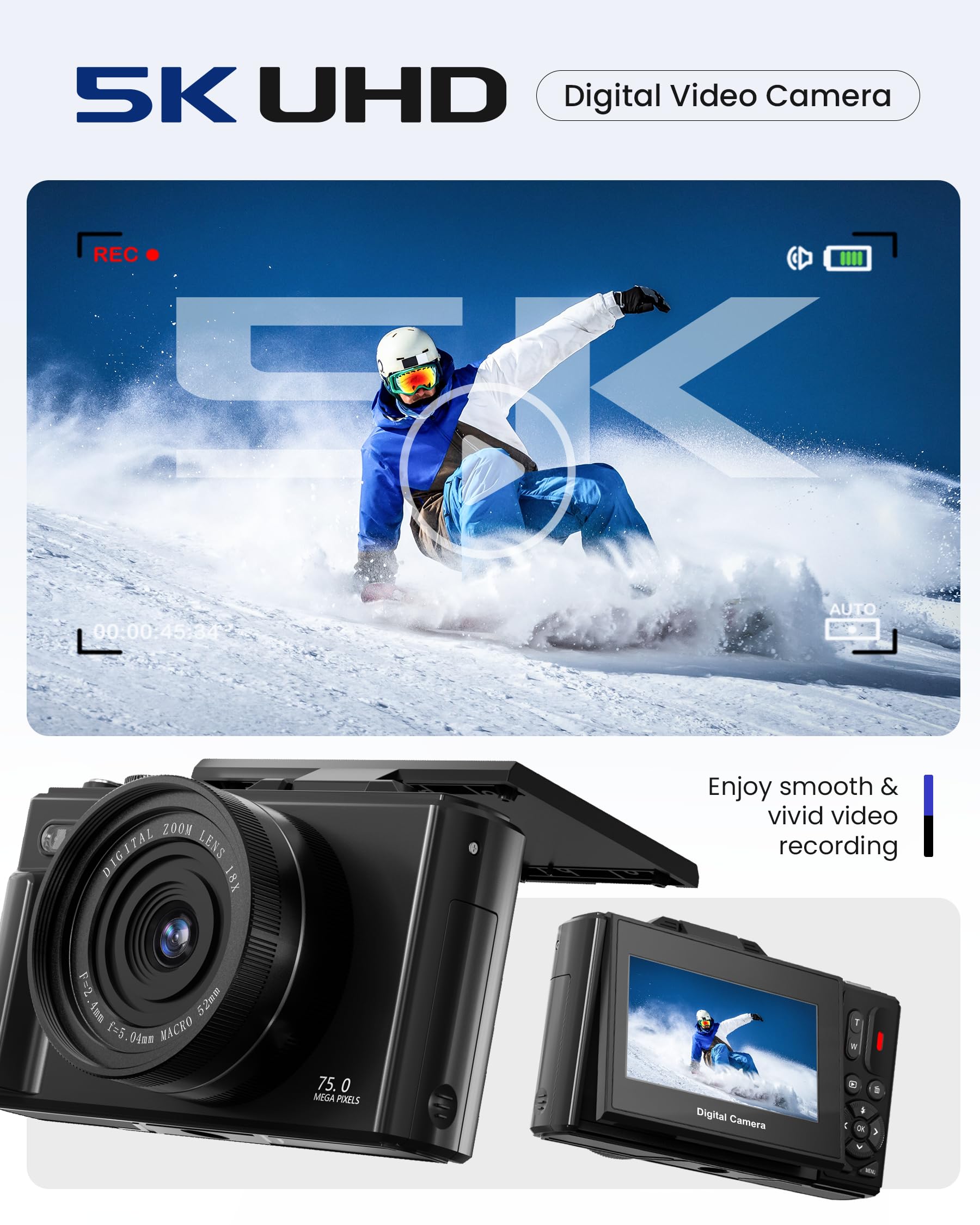 Amazon.com : 5K 75MP Digital Camera for Photography with WiFi
