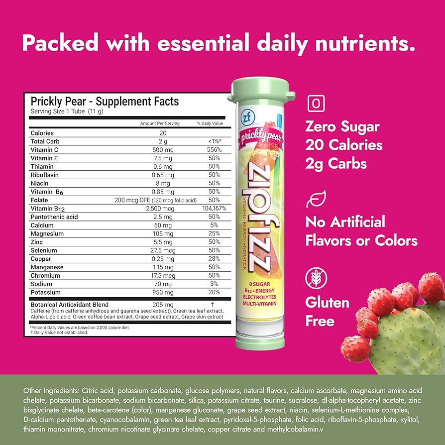 Amazon.com : Zipfizz Daily Energy Drink Powder, Prickly Pear, 20