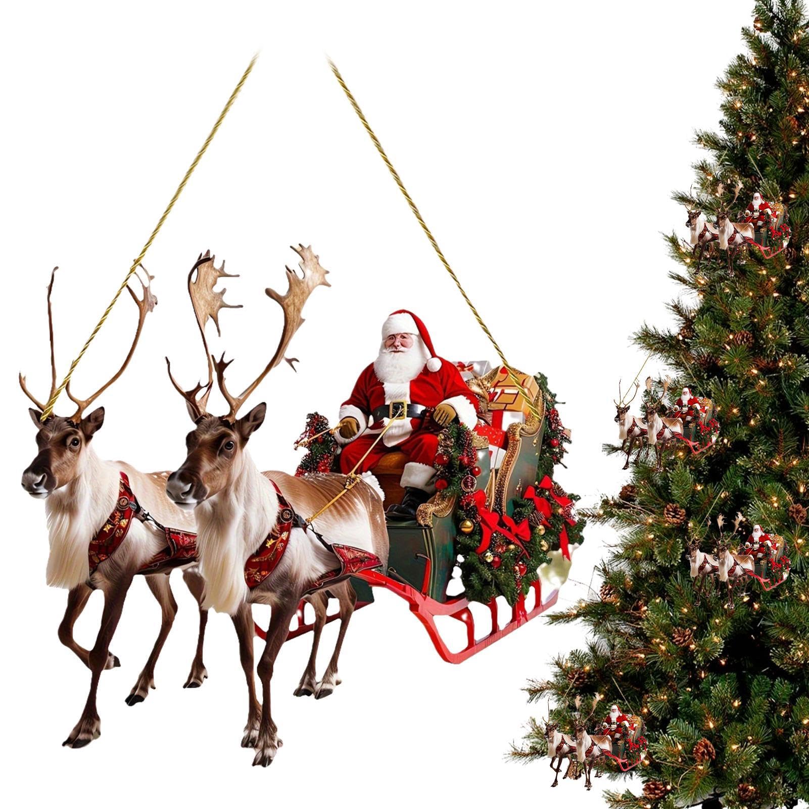 Amazon.co.jp: サンタクロース鹿そりツリーオーナメント、クリスマス
