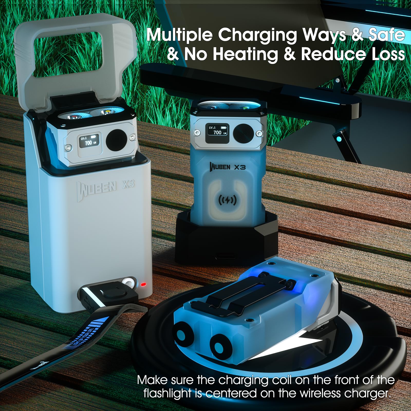 Amazon.co.jp: WUBEN X3 ミニ懐中電灯 充電式充電ボックス付き 180度