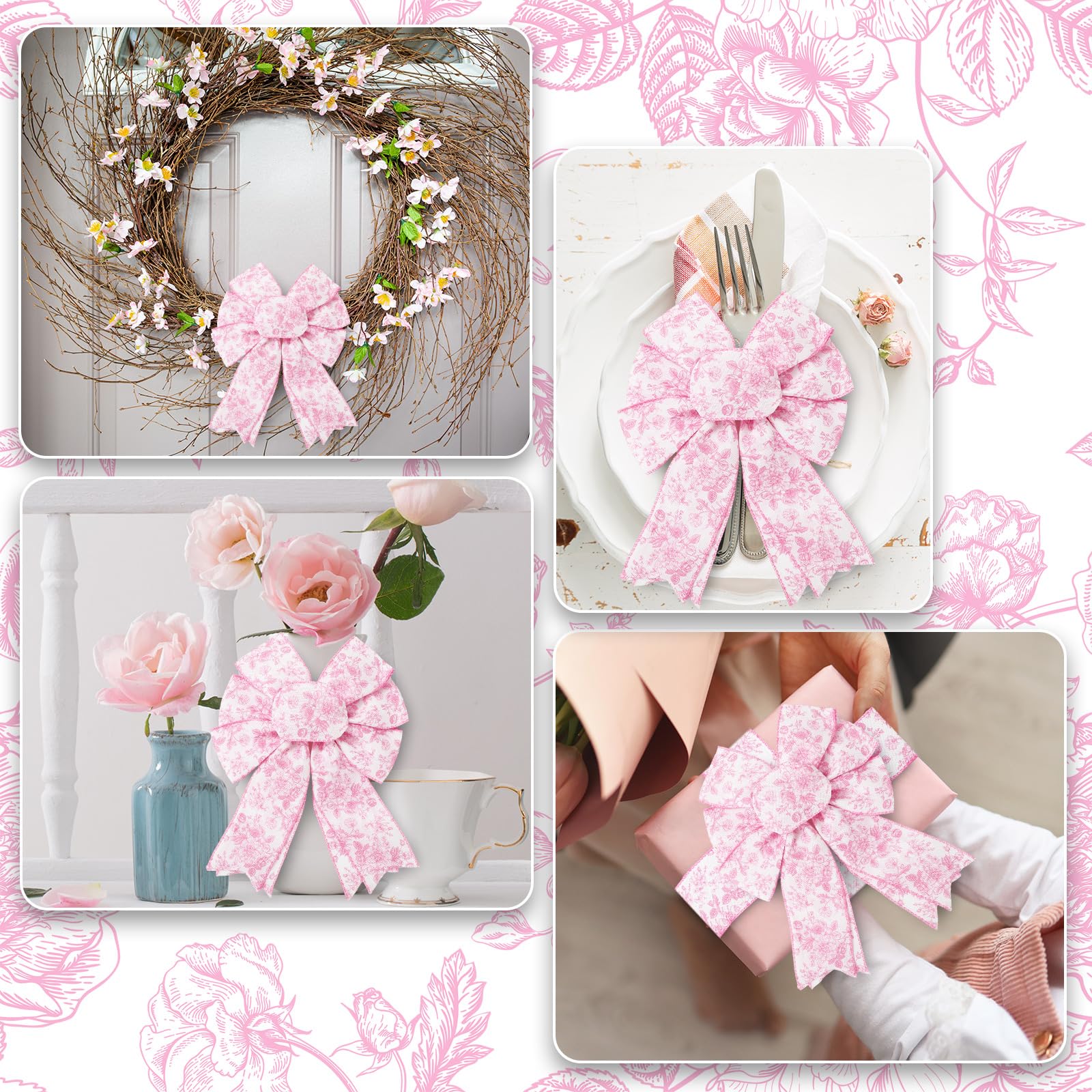Amazon.com: Floral Wired Edge Ribbon Roll Pink Flower Ribbon