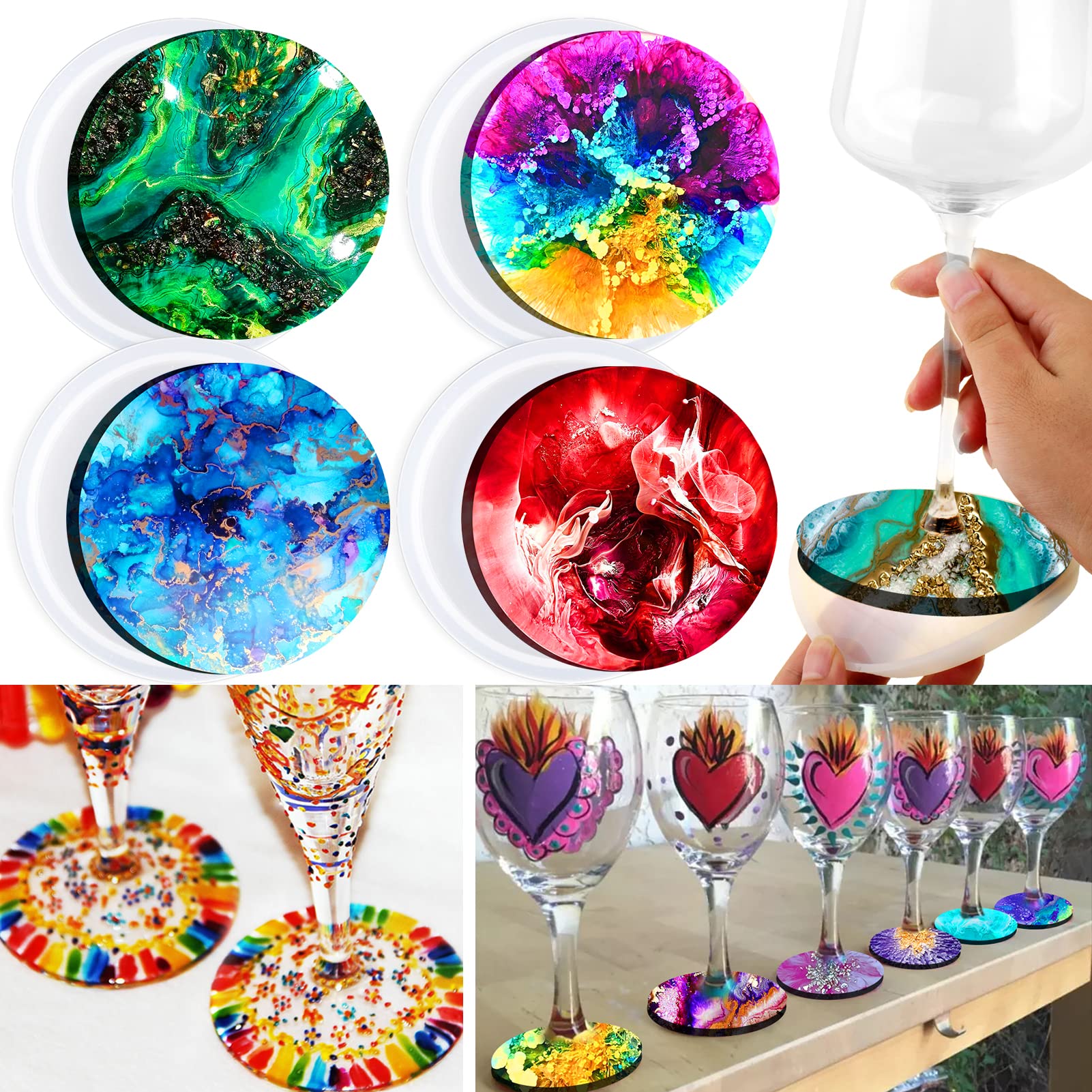 Amazon｜BABORUI ワイングラス用樹脂コースター型 4個 ラウンドワイン