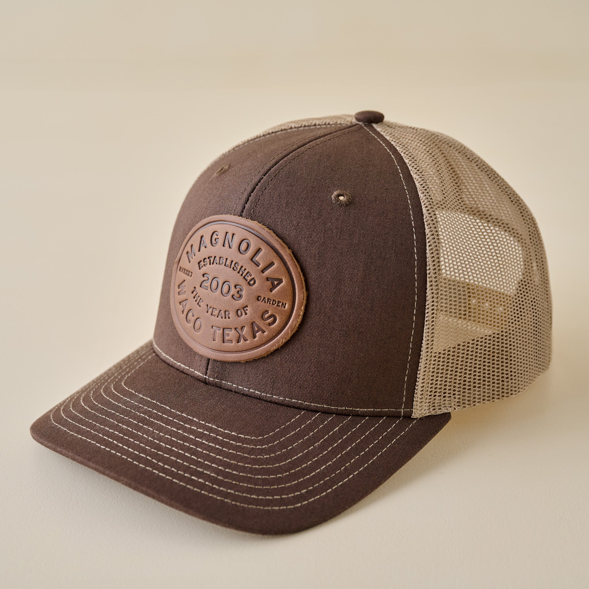 Magnolia Brown and Khaki Leather Patch Hat
