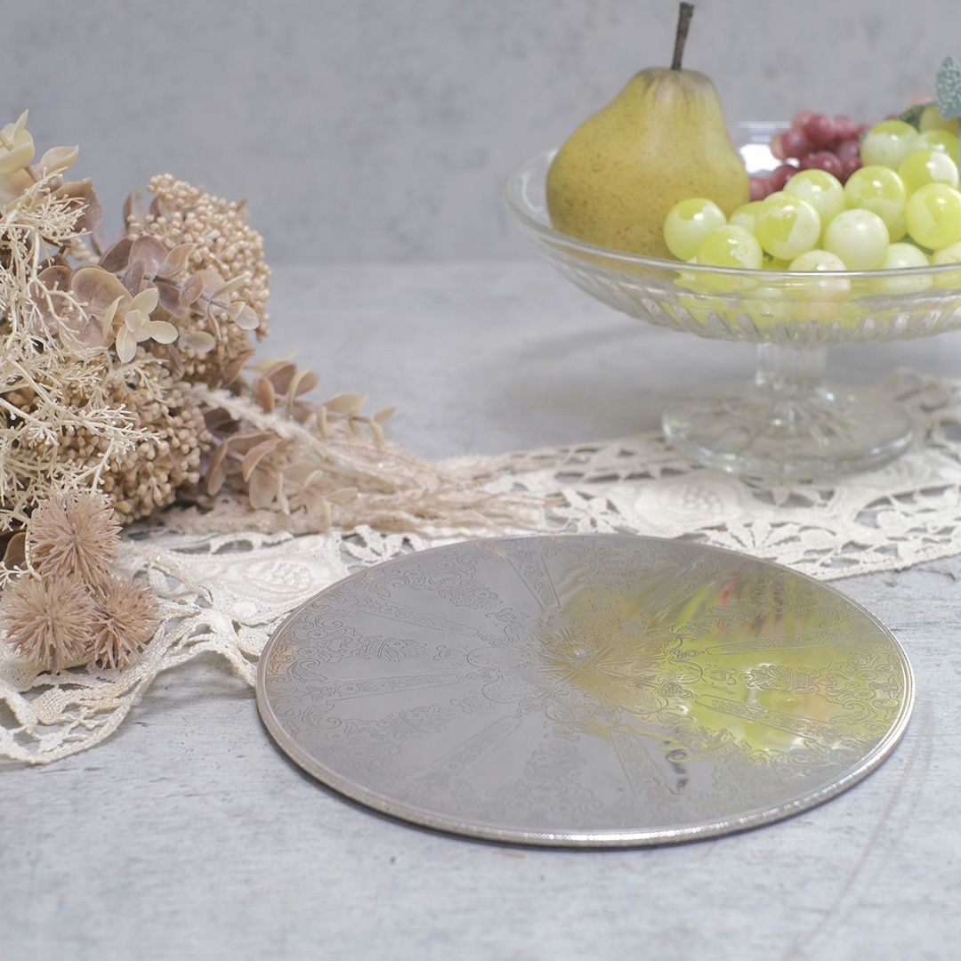 ヴィンテージ プレイスマット イギリス シルバープレート ラウンドの