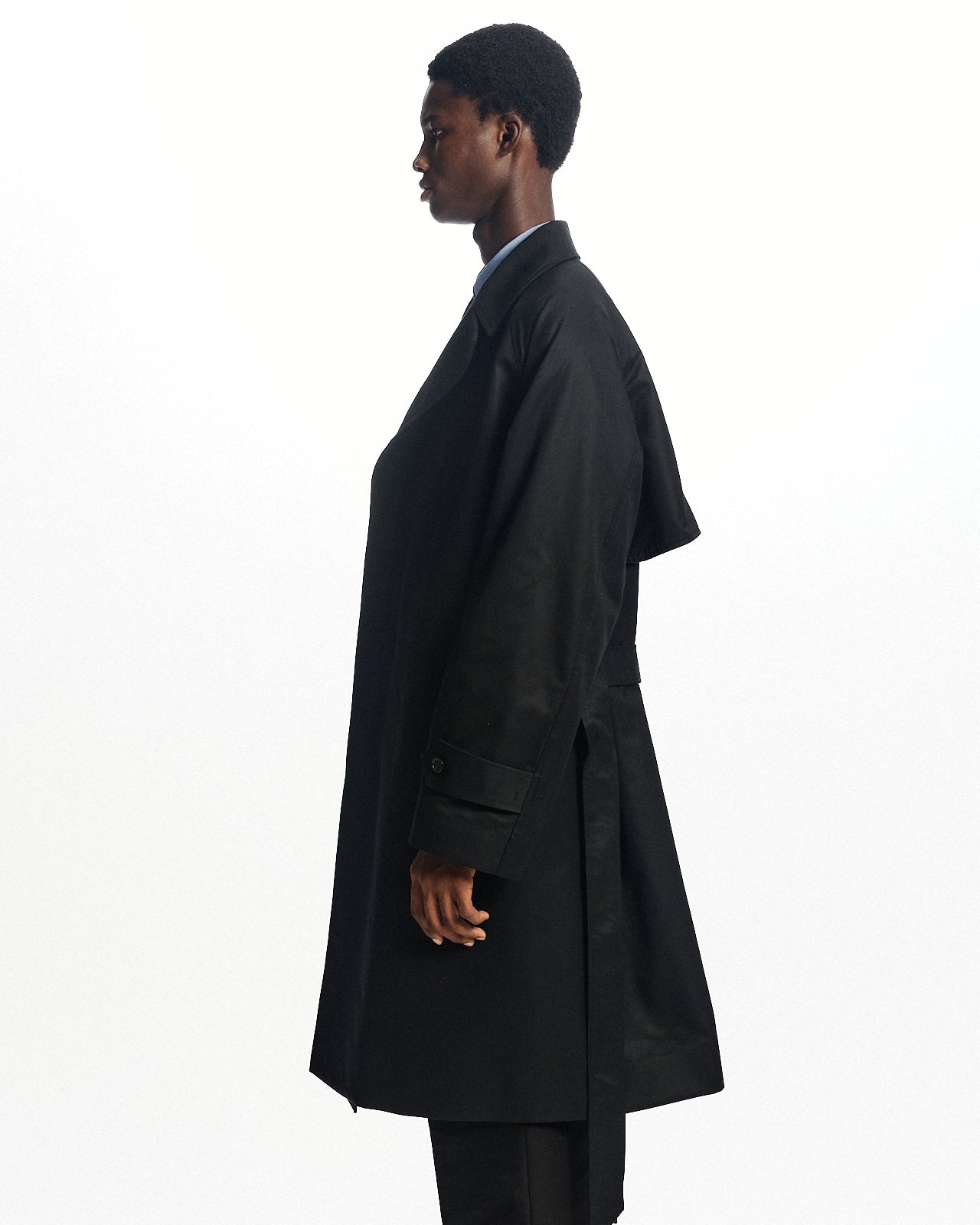 オーガニックGIZAギャバジン / フライフロントトレンチコート, Black