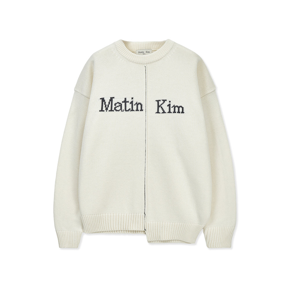 ASYMMETRIC LOGO KNIT PULLOVER IN IVORY – Matin Kim
