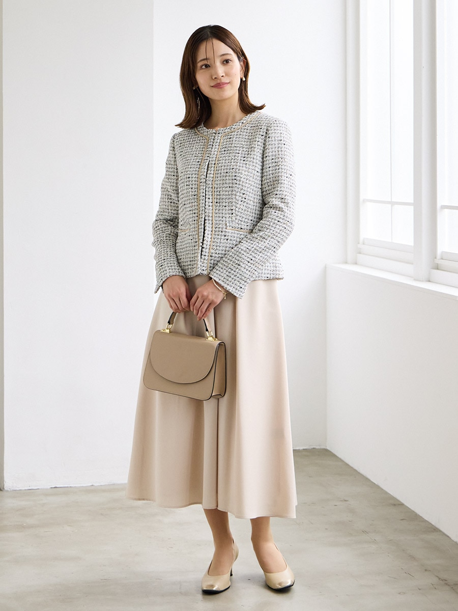 ミックスツイードノーカラージャケット(M ベージュ): AIMER | エメ