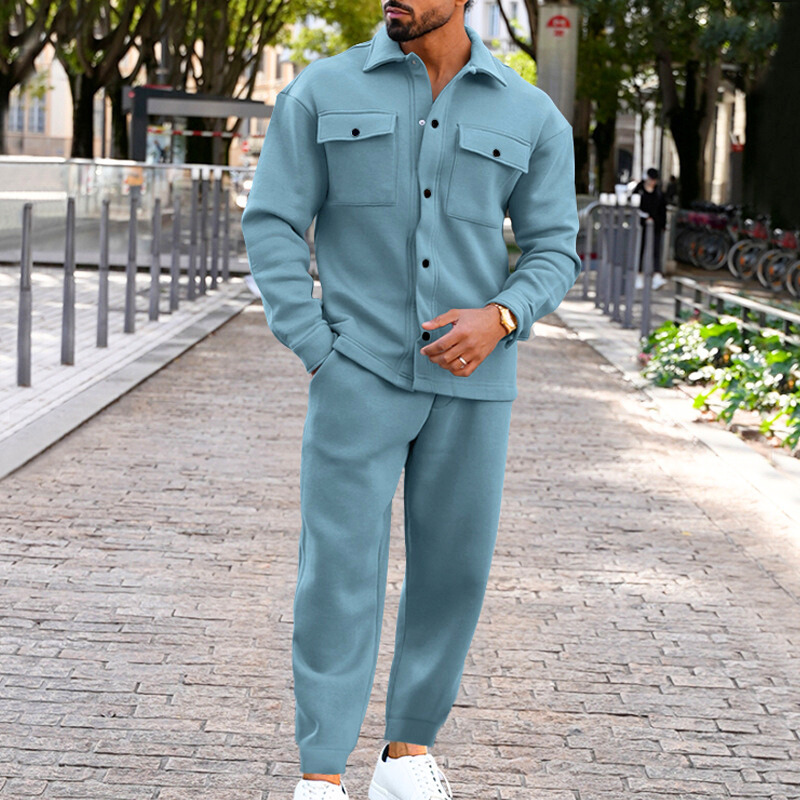 秋冬30代メンズ必見】フェルト調ウール風セットアップ 長袖シャツ