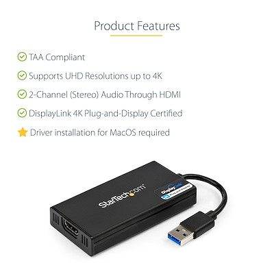 USB 3.0 to HDMI Adapter, 4K 30Hz UHD, DisplayLink Certified, USB