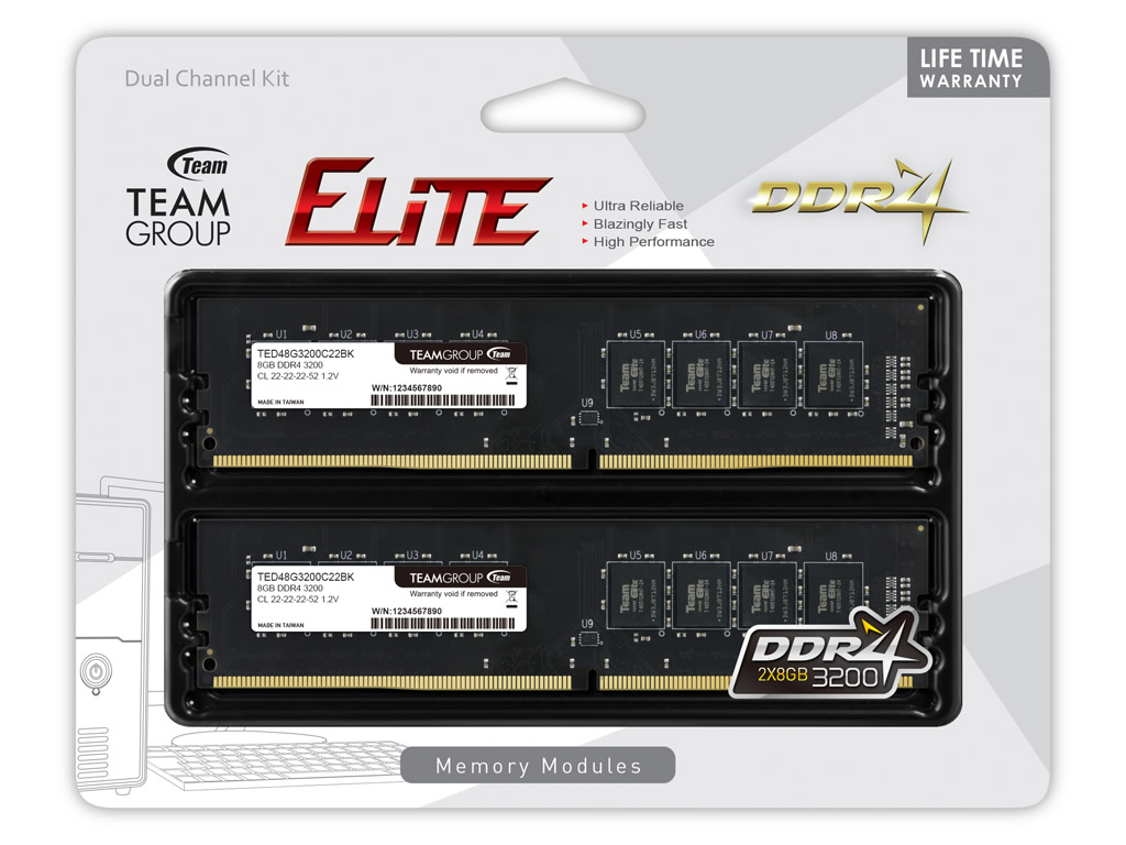 Team TED416G3200C22DC01 ELITE 288pin DDR4-3200 CL22-22-22 16GB