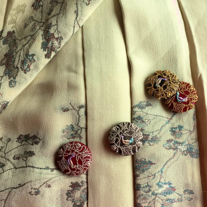 ハンガリー鳥カゴかずら刺繍くるみボタンアクセサリー:29mm｜mimi刺繍