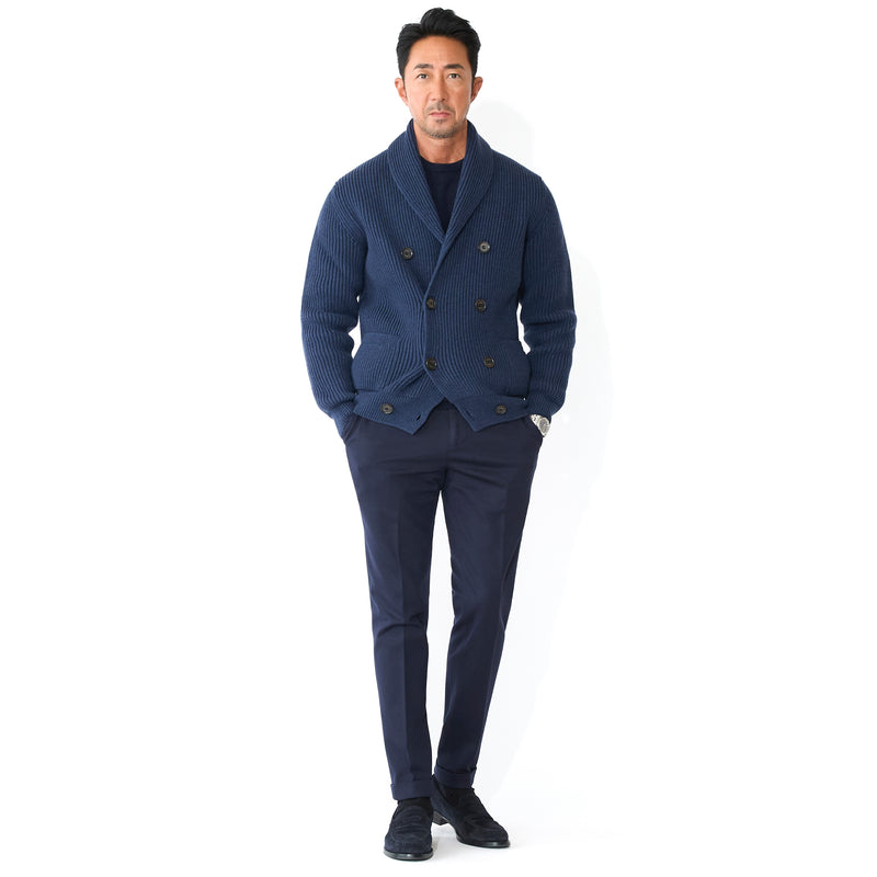 ショールカーディガン イングリッシュリブ ダブルブレステッド