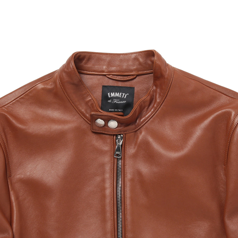 H UOMO シングルライダースジャケット ナッパレザー カスターニョ