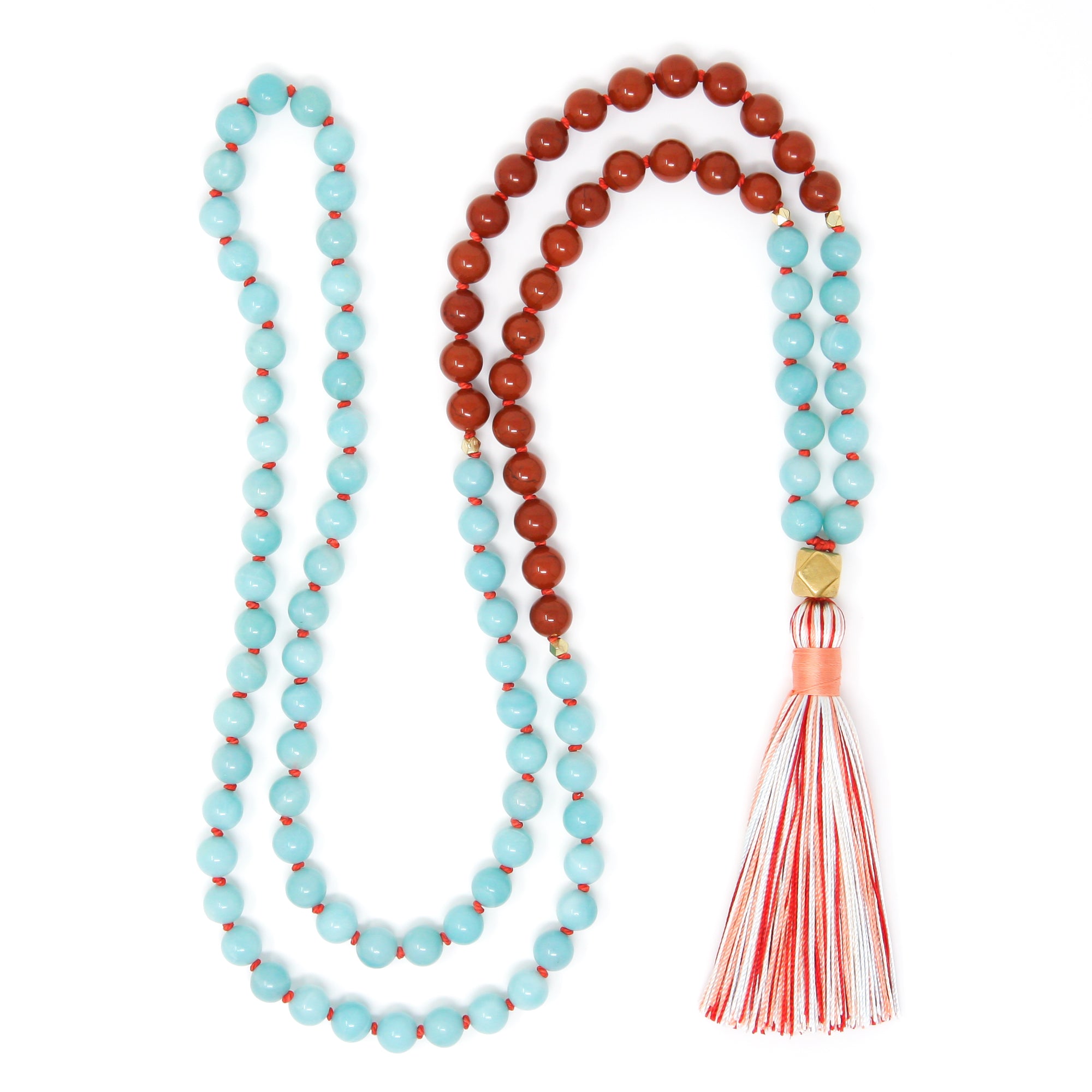 Grounded in Peace Amazonite & Red Jasper Mala Necklace - MishkaSamuel