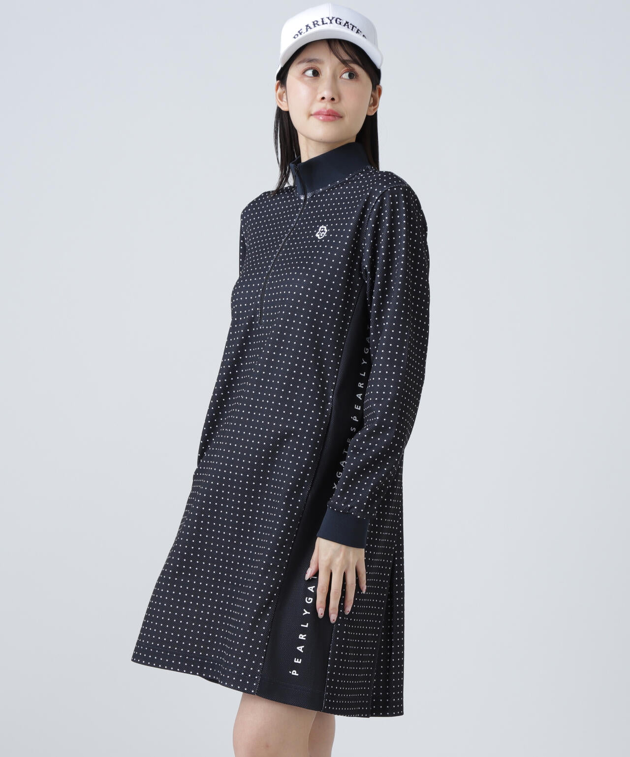 メッシュダンボール ハーフジップアップワンピース ＜ミニドット柄