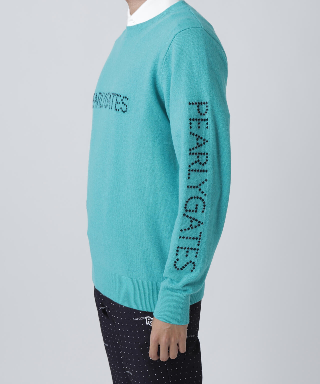 12G部分ジャガードカシミヤ100クルーネックニットプルオーバー