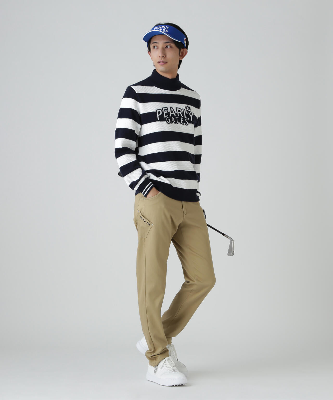 10G天竺ボーダー柄モックネックニットプルオーバー | PEARLY GATES