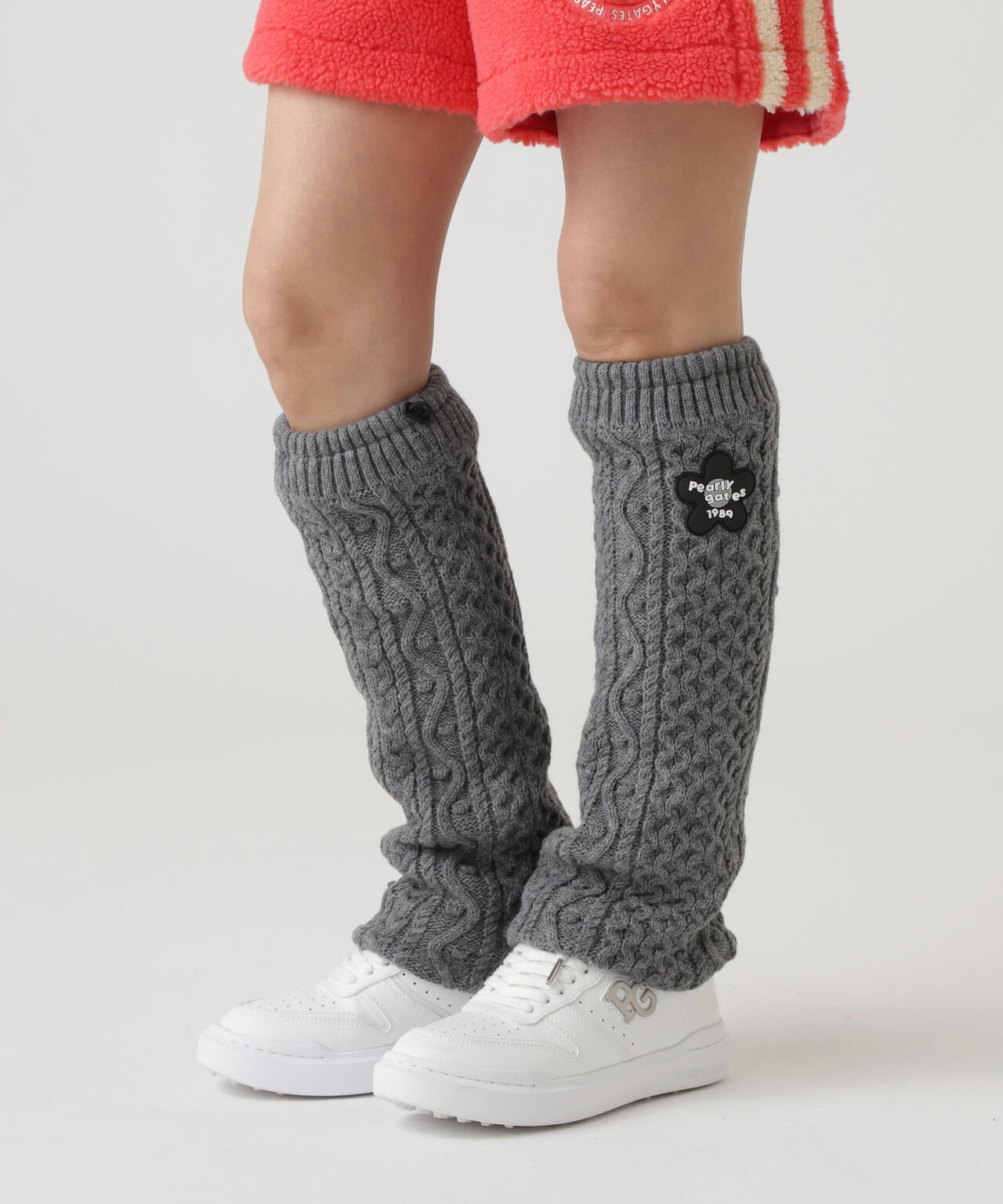 フラワーワッペンアラン編みニットレッグウォーマー (LADIES) | PEARLY