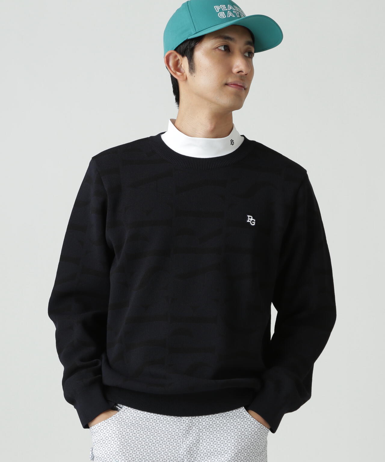 ダブルJQロゴ総柄クルーネックニットプルオーバー | PEARLY GATES