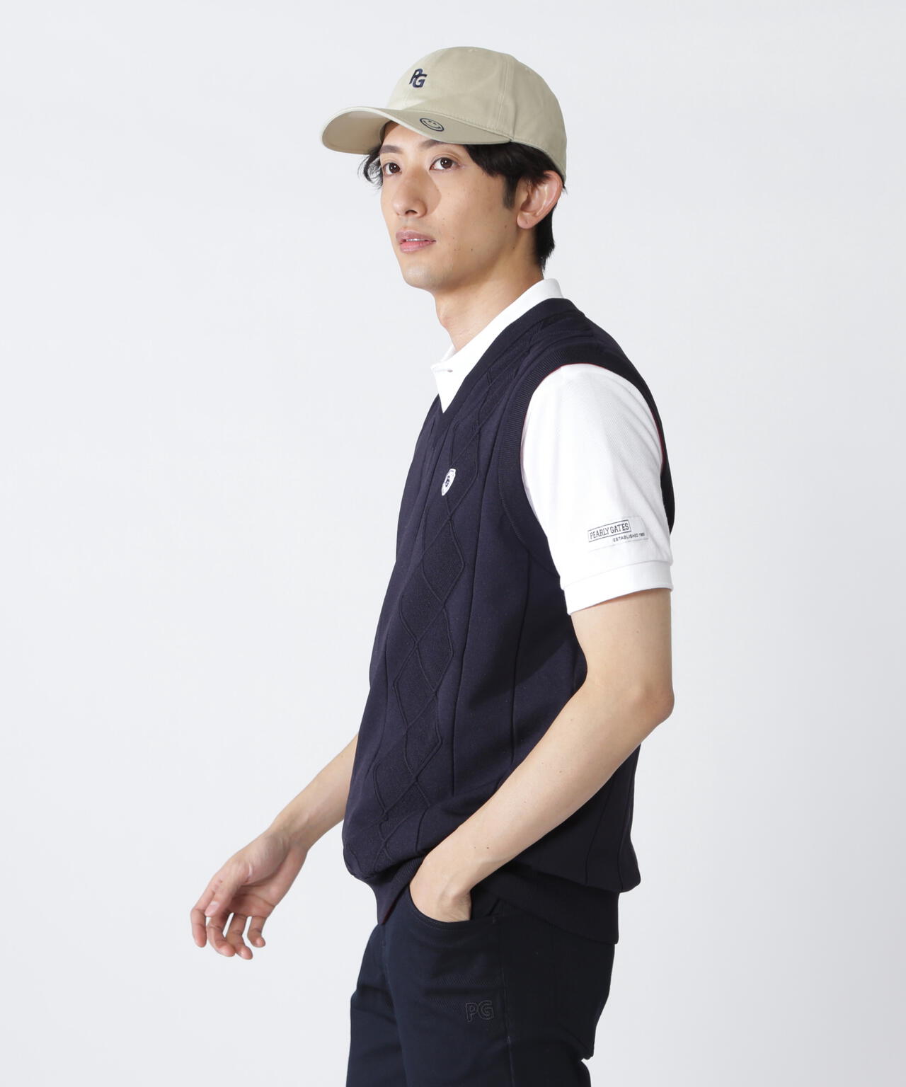 アラン柄リバーシブルVネックニットベスト | PEARLY GATES（パーリー