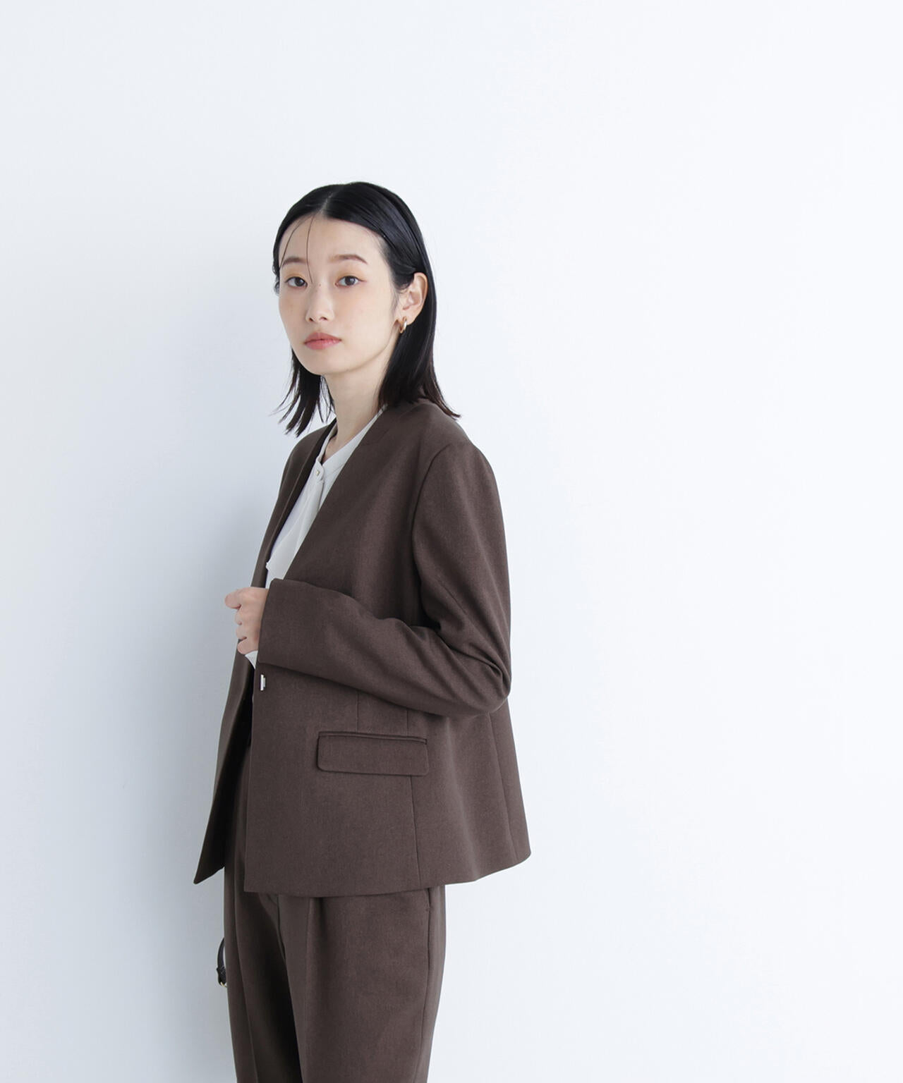 ウーステッドライクツイル SETUP ノーカラージャケット | NATURAL