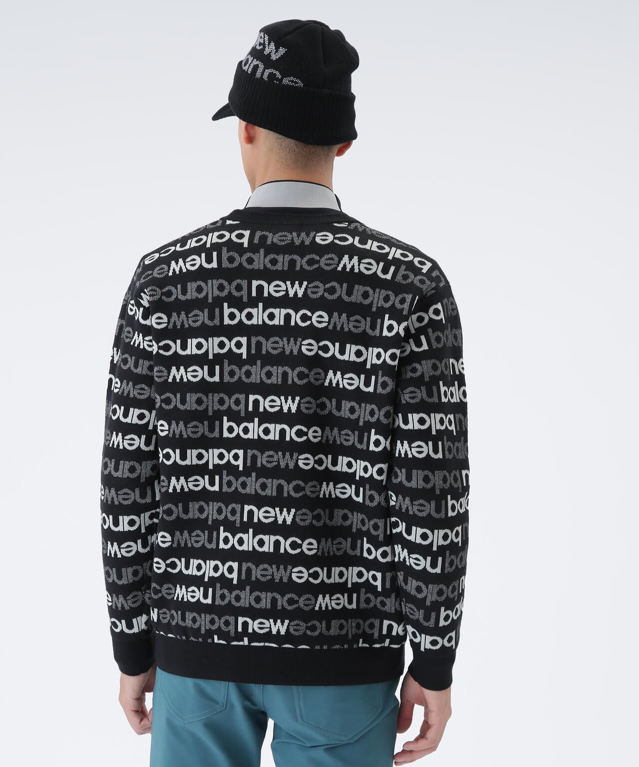 アップサイドダウンロゴボーダー 吸湿発熱 クルーネック ニット プル