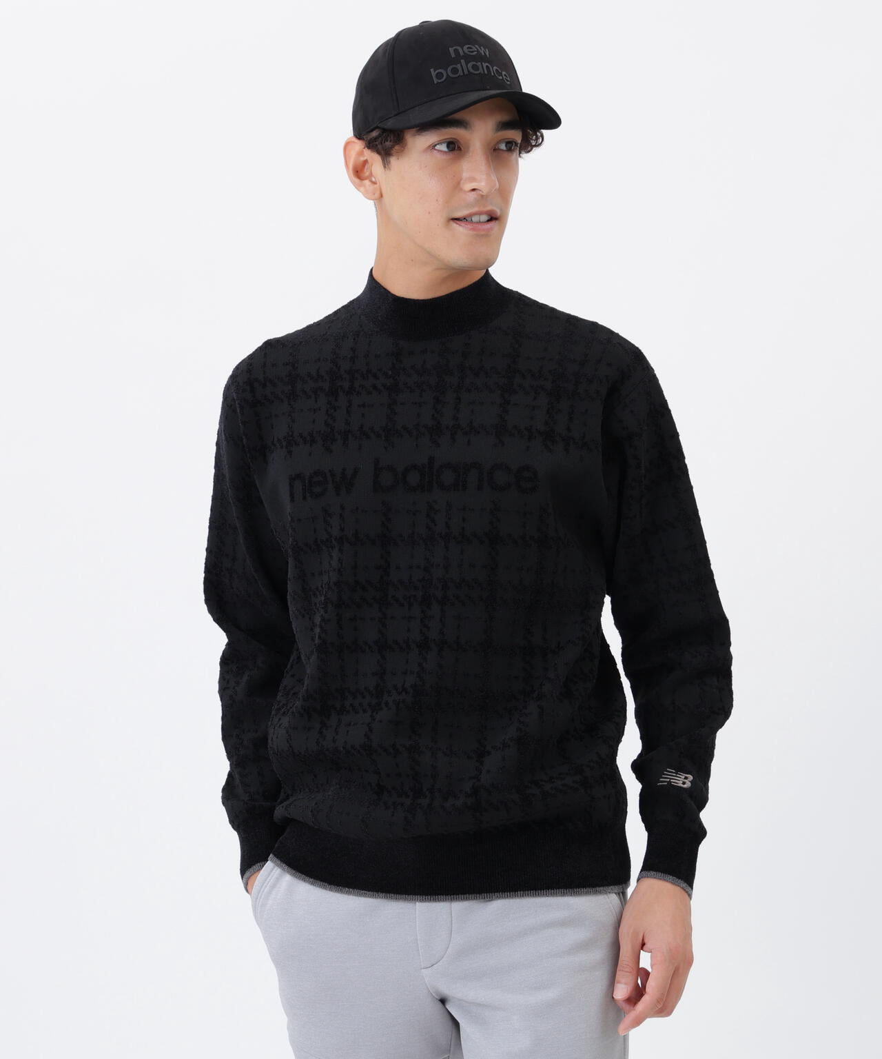 グレンチェック柄 モックネック ニット プルオーバー (MENS) | new